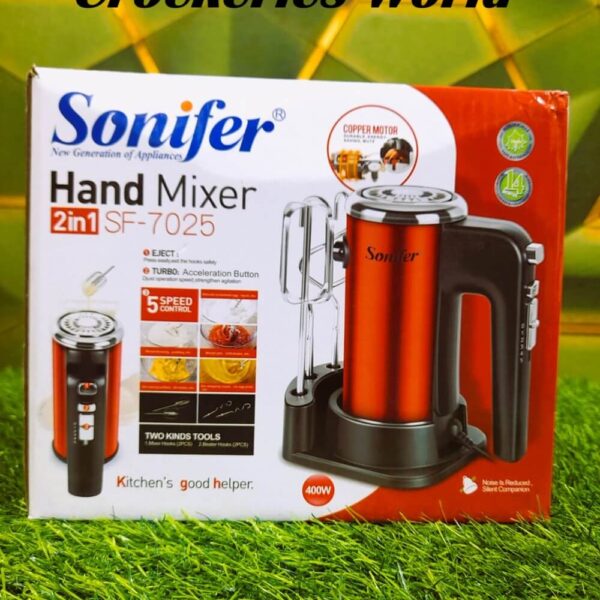 Sonifer SF-7025 custom factory household 400W power motor with storage hook beater steel electric hand cake mixer