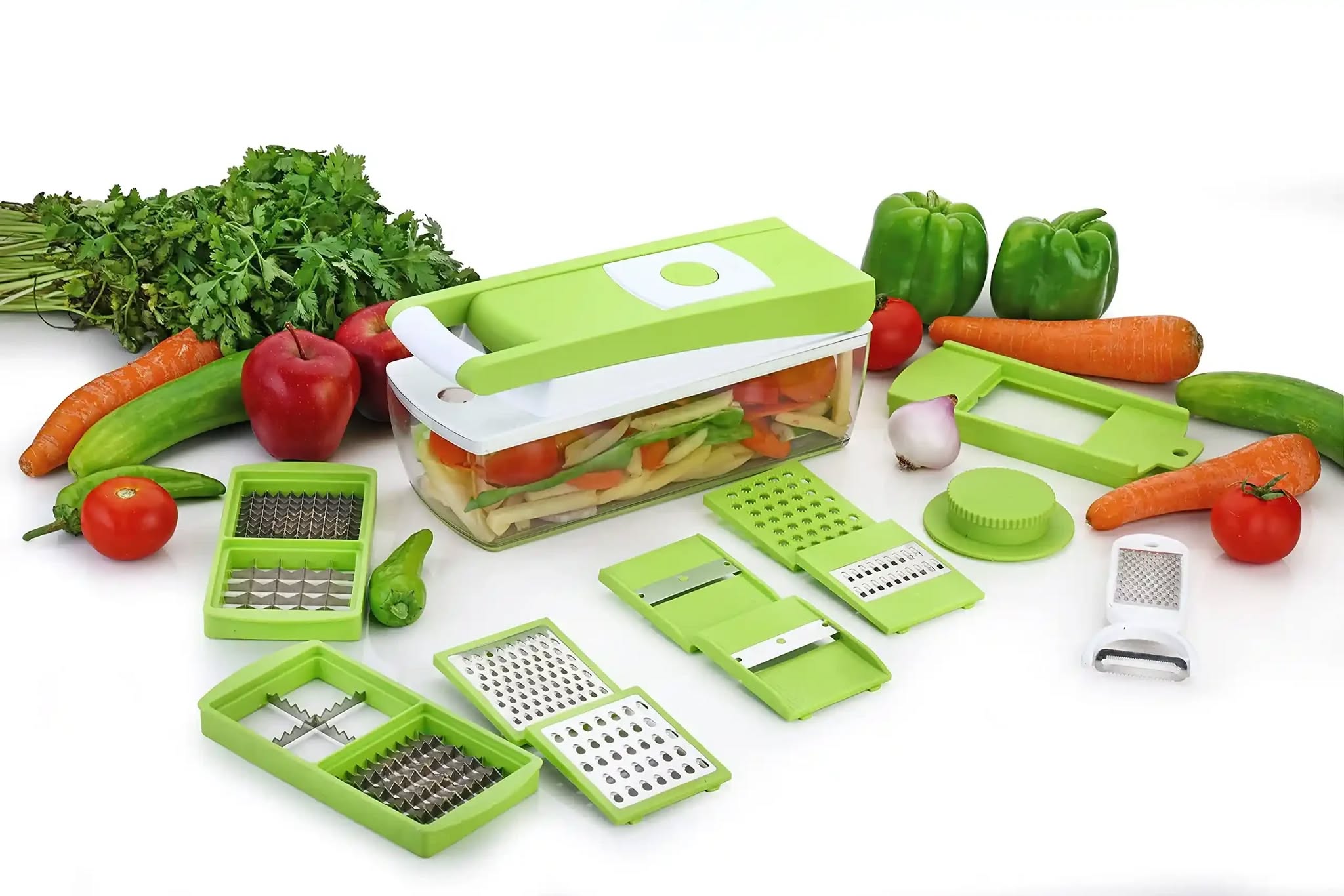 14-in-1 Smart Vegetable & Fruit Chopper – Multi-Purpose Cutter & Storage Box (Large Capacity)