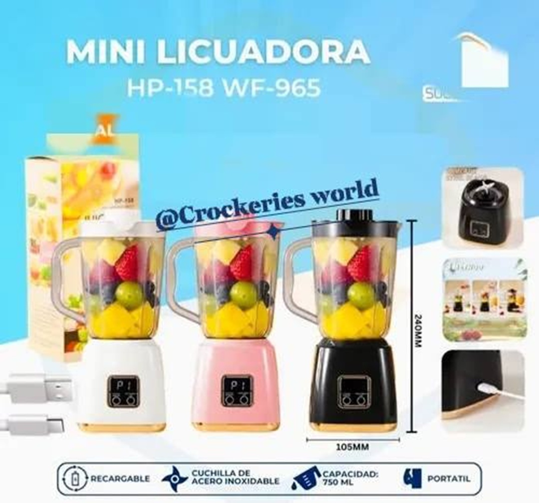 Rechargeable Mini Blender HP-158 WF-965 – 750ml Portable Smoothie Maker Rechargeable Mini Blender HP-158 WF-965 – 750ml Portable Smoothie Maker
