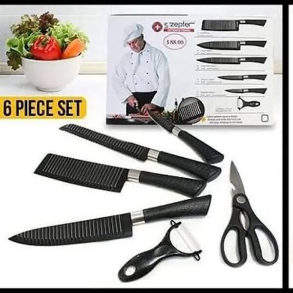 Zepter Premium 6 Pcs Kitchen Knife Set with Peeler & Scissor – Black Edition